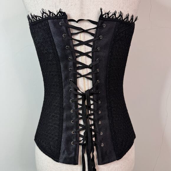 NWT La Perla Satin Corset Black Lace Panel Size IT 3 Goth Vampy Bustier - Picture 5 of 11